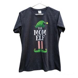 NEW Mom Elf Short Sleeve Gray T-Shirt Top Cotton Blend Women's Large